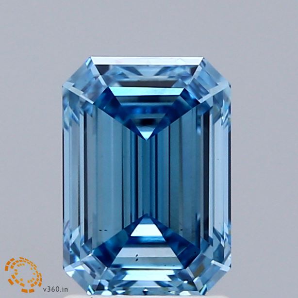 1.73 Carat Emerald Shaped, Ideal Cut, FANCY VIVID BLUE Color, VS2 Clarity, IGI Certified Lab Grown Diamond