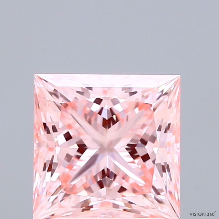 2.59 Carat Princess Shaped, Ideal Cut, FANCY INTENSE PINK Color, VS1 Clarity, IGI Certified Lab Grown Diamond