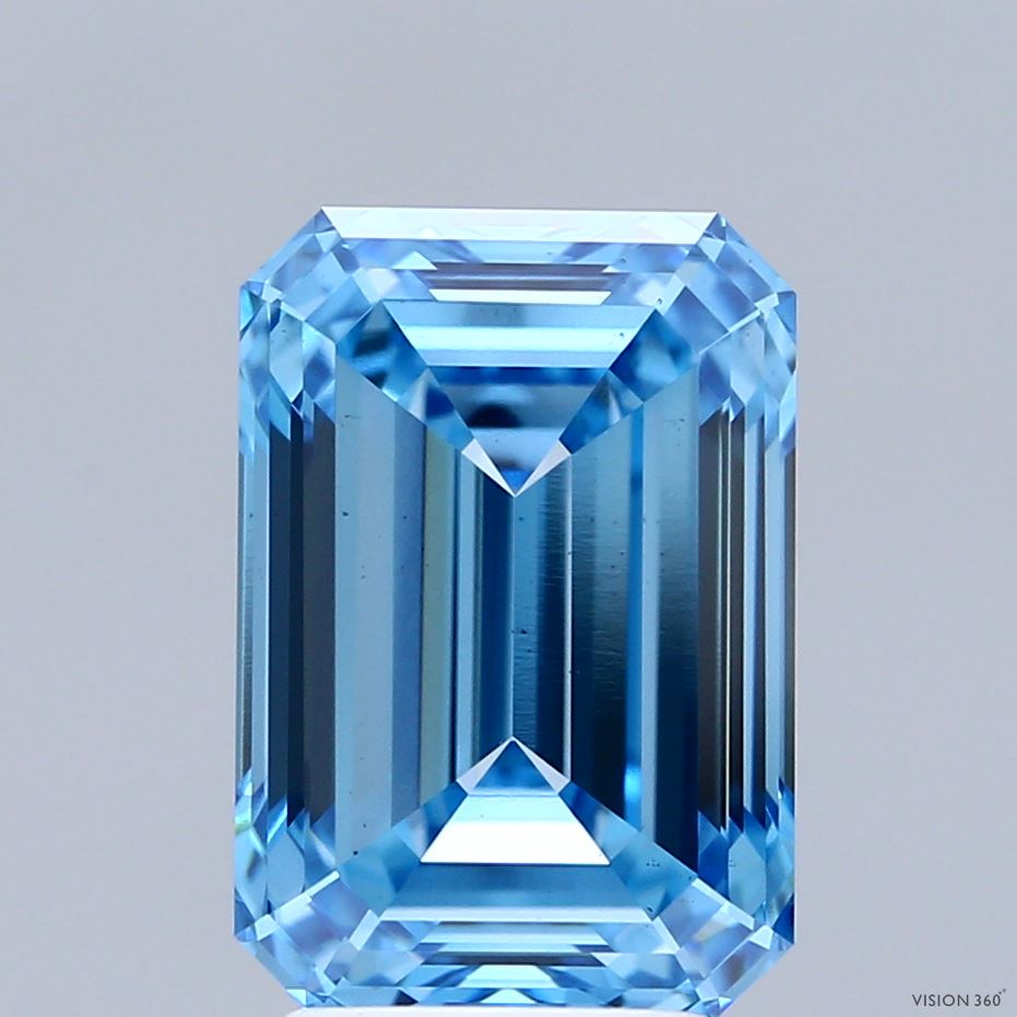 4.58 Carat Emerald Shaped, Ideal Cut, FANCY VIVID BLUE Color, VS2 Clarity, IGI Certified Lab Grown Diamond