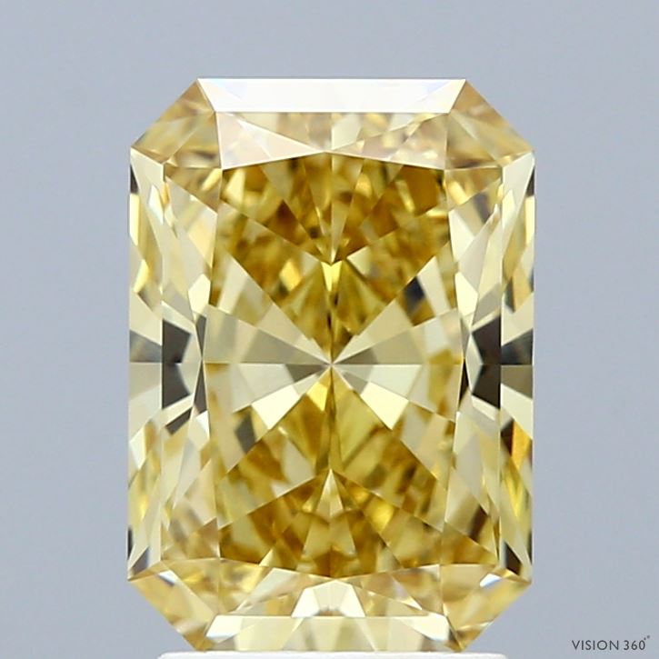 2.64 Carat Radiant Shaped, Ideal Cut, FANCY INTENSE YELLOW Color, VVS2 Clarity, IGI Certified Lab Grown Diamond