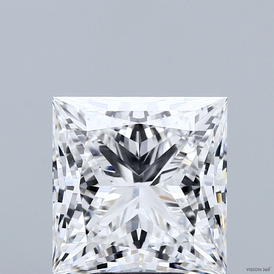 5.35 Carat Princess Shaped, Ideal Cut, E Color, VVS2 Clarity, IGI Certified Lab Grown Diamond