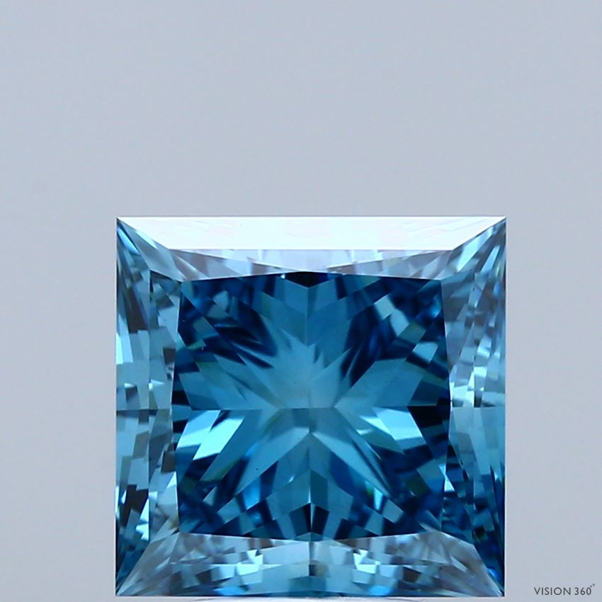 4.01 Carat Princess Shaped, Ideal Cut, FANCY VIVID BLUE Color, VS1 Clarity, IGI Certified Lab Grown Diamond