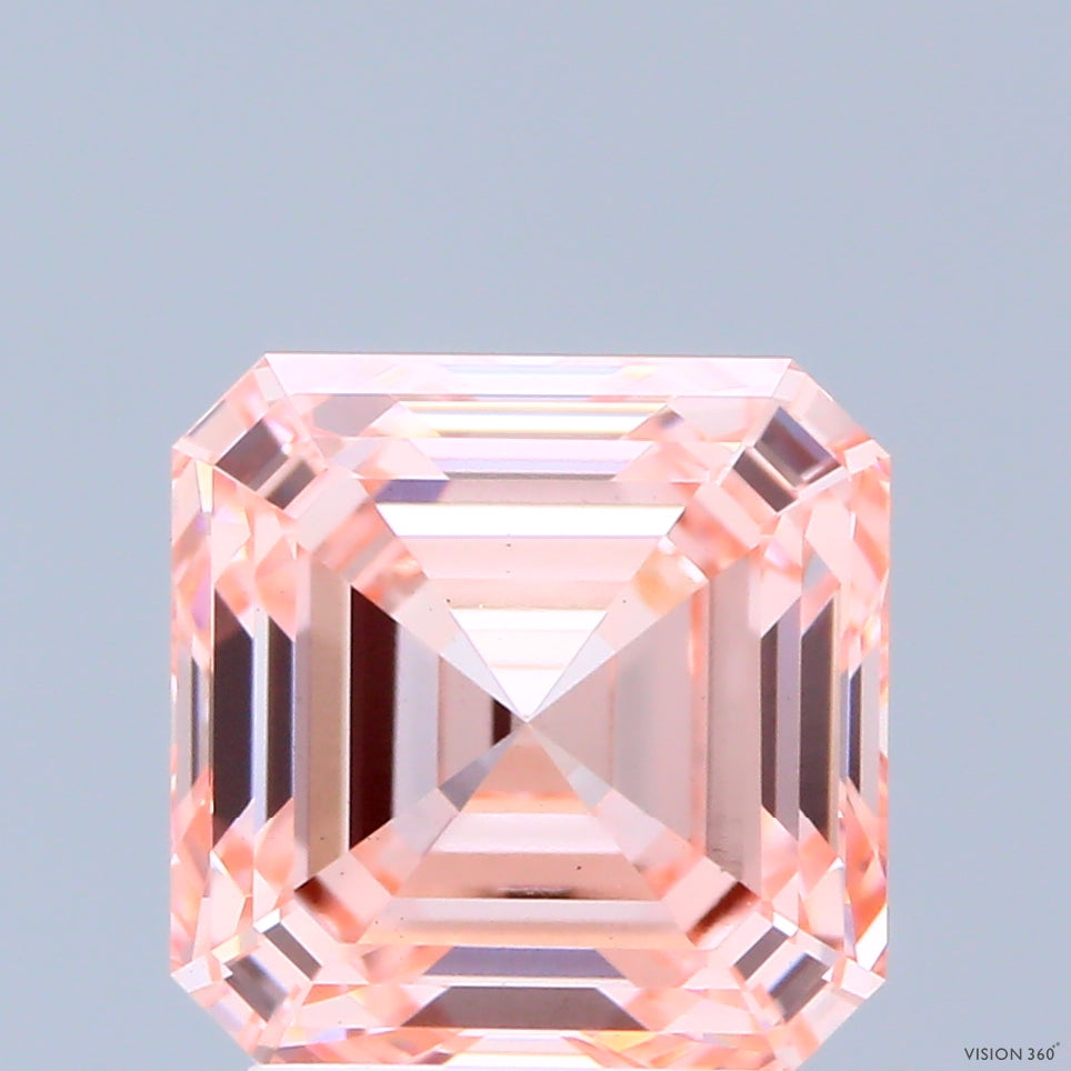 3.00 Carat Asscher Shaped, Excellent Cut, FANCY INTENSE PINK Color, VS1 Clarity, IGI Certified Lab Grown Diamond