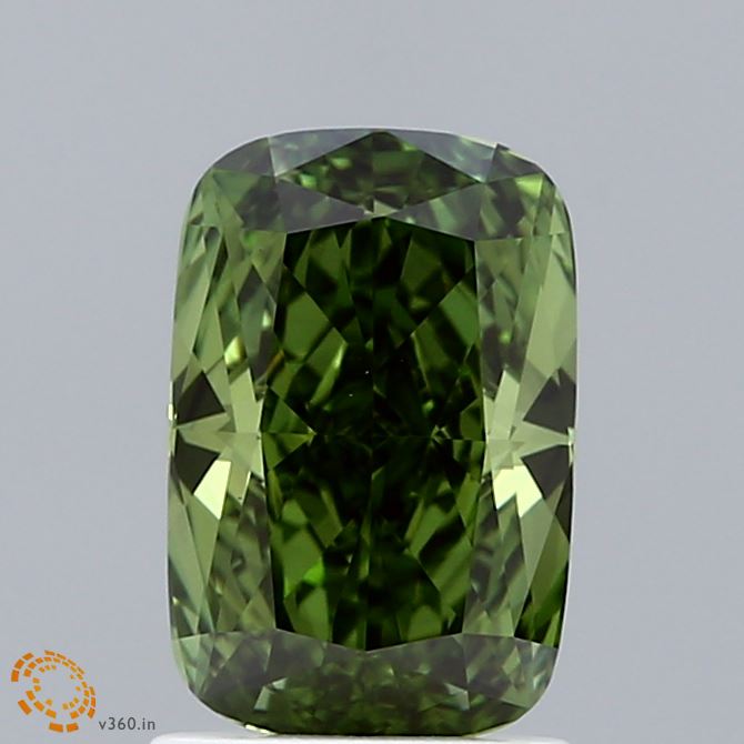 1.51 Carat Cushion Shaped, Ideal Cut, FANCY VIVID GREEN Color, VS1 Clarity, IGI Certified Lab Grown Diamond