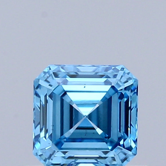 0.56 Carat Asscher Shaped, Ideal Cut, FANCY VIVID BLUE Color, VS2 Clarity, IGI Certified Lab Grown Diamond