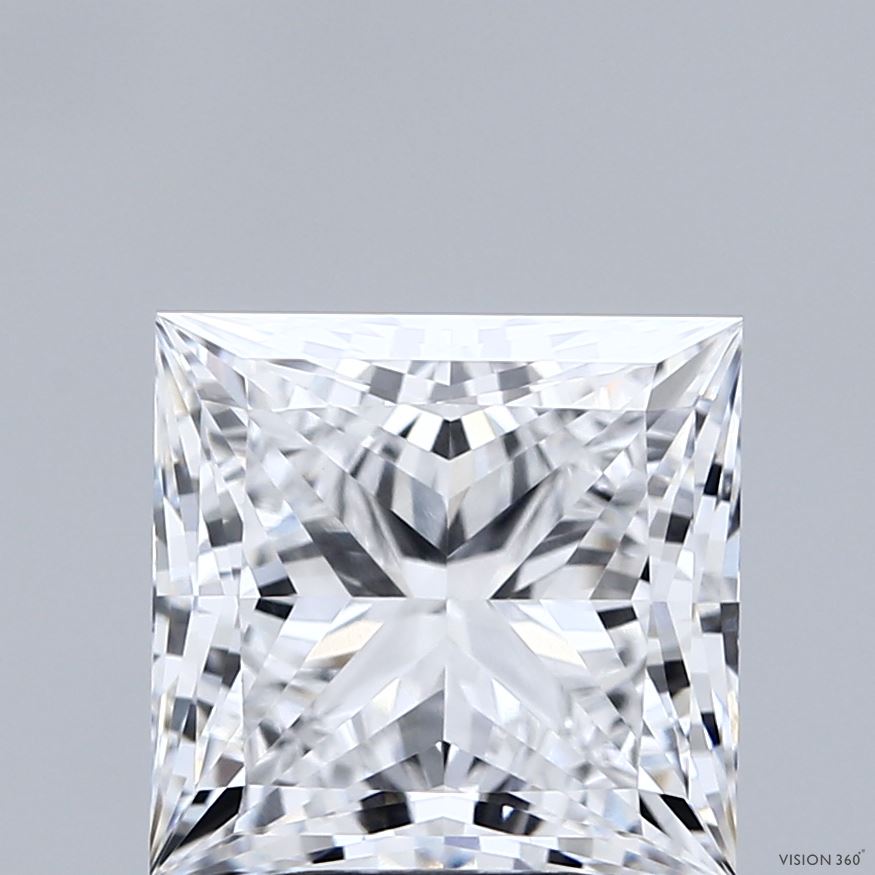 4.08 Carat Princess Shaped, Ideal Cut, D Color, VVS2 Clarity, IGI Certified Lab Grown Diamond