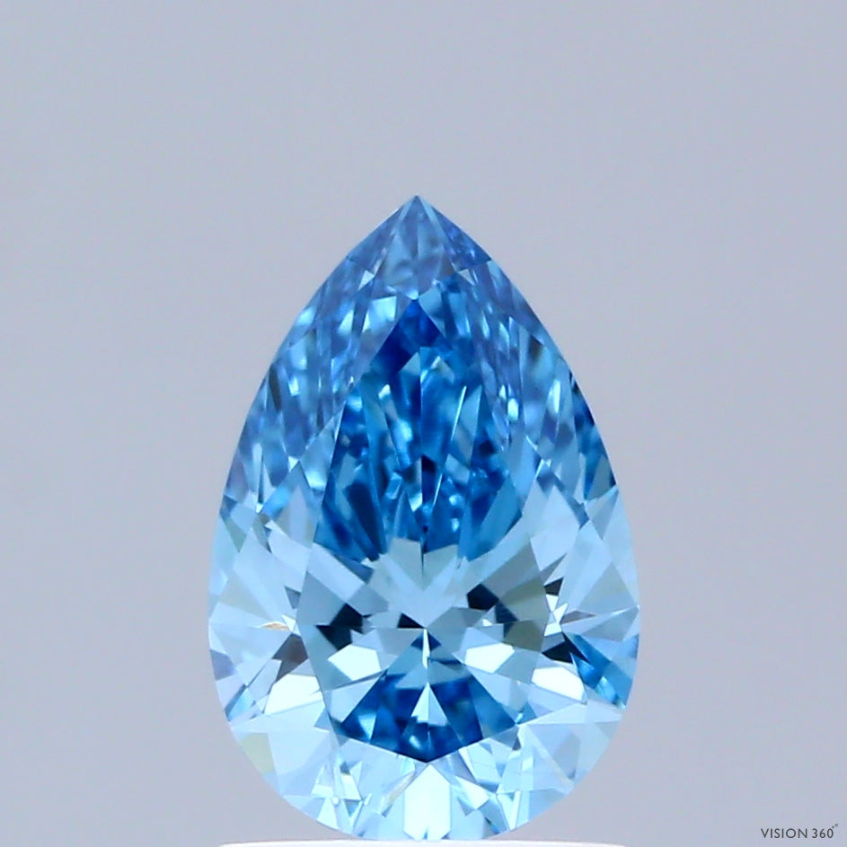 1.02 Carat Pear Shaped, Ideal Cut, FANCY VIVID BLUE Color, VS1 Clarity, IGI Certified Lab Grown Diamond