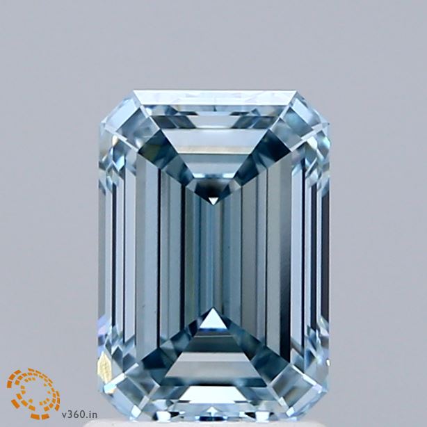 1.50 Carat Emerald Shaped, Ideal Cut, FANCY VIVID GREENISH BLUE Color, VS1 Clarity, IGI Certified Lab Grown Diamond