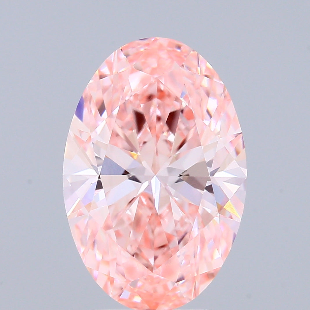 3.00 Carat Oval Shaped, Ideal Cut, FANCY VIVID PINK Color, VS1 Clarity, IGI Certified Lab Grown Diamond