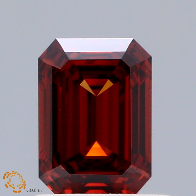 0.83 Carat Emerald Shaped, Ideal Cut, FANCY DEEP ORANGE Color, VVS2 Clarity, IGI Certified Lab Grown Diamond