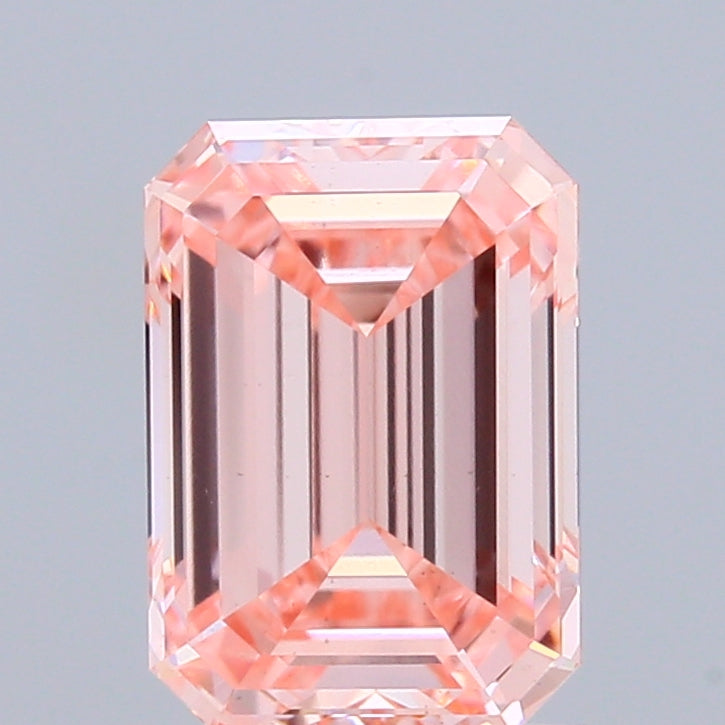 1.51 Carat Emerald Shaped, Ideal Cut, FANCY INTENSE PINK Color, VS1 Clarity, IGI Certified Lab Grown Diamond