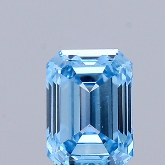 0.52 Carat Emerald Shaped, Ideal Cut, FANCY VIVID BLUE Color, VS1 Clarity, IGI Certified Lab Grown Diamond