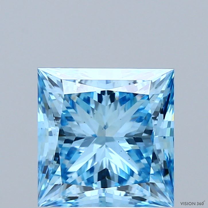 2.73 Carat Princess Shaped, Ideal Cut, FANCY VIVID BLUE Color, VS2 Clarity, IGI Certified Lab Grown Diamond