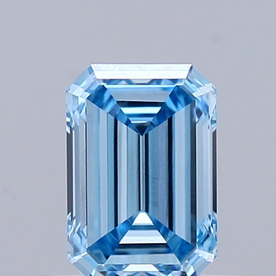 0.55 Carat Emerald Shaped, Excellent Cut, FANCY VIVID BLUE Color, VVS2 Clarity, IGI Certified Lab Grown Diamond