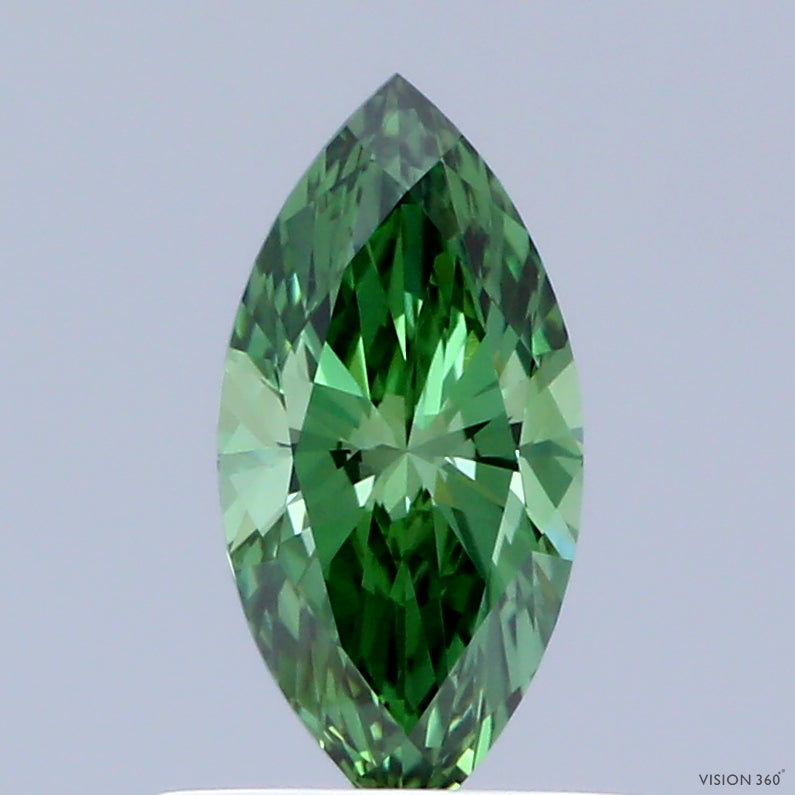 0.65 Carat Marquise Shaped, Excellent Cut, FANCY VIVID GREEN Color, VVS2 Clarity, IGI Certified Lab Grown Diamond