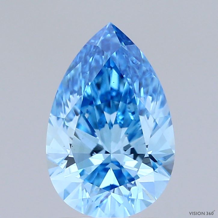 1.55 Carat Pear Shaped, Ideal Cut, FANCY VIVID BLUE Color, VS1 Clarity, IGI Certified Lab Grown Diamond