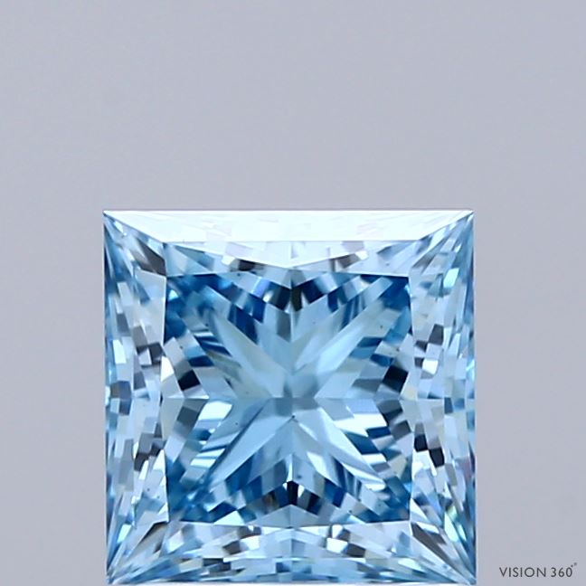 1.64 Carat Princess Shaped, Ideal Cut, FANCY VIVID BLUE Color, VS1 Clarity, IGI Certified Lab Grown Diamond