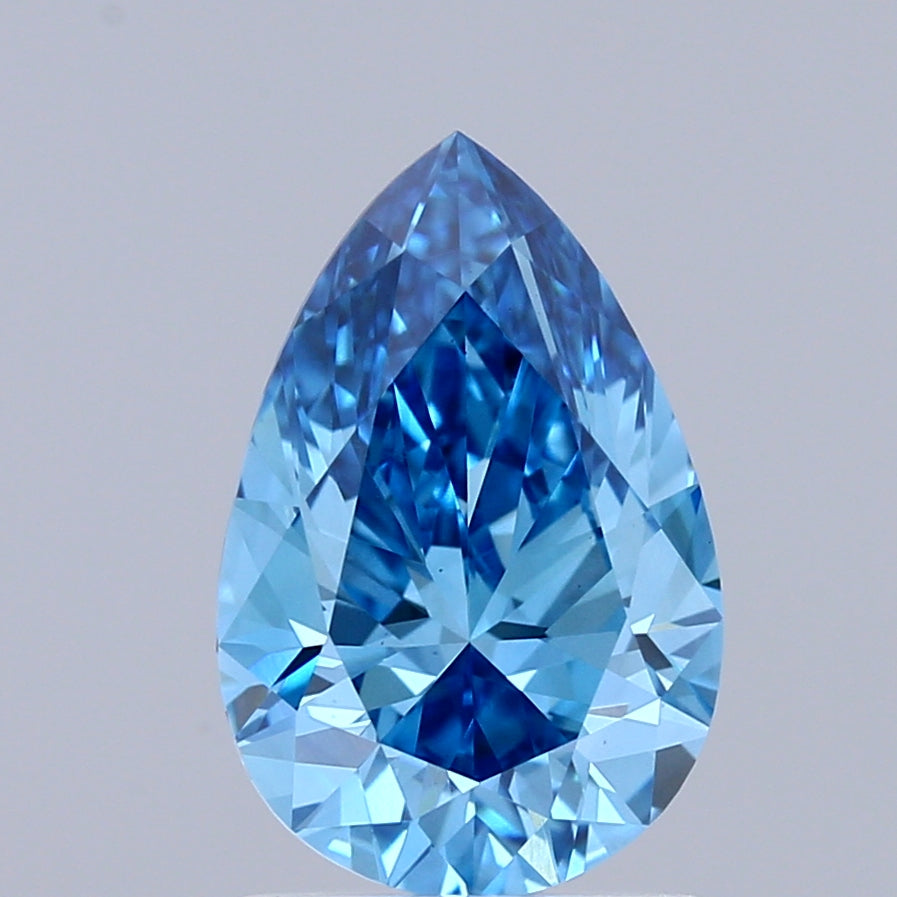 1.55 Carat Pear Shaped, Ideal Cut, FANCY VIVID BLUE Color, VVS2 Clarity, IGI Certified Lab Grown Diamond
