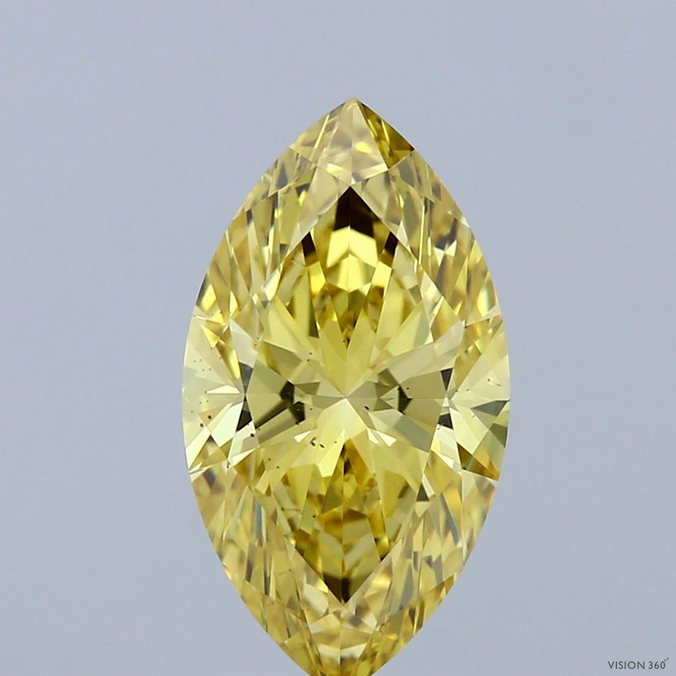2.50 Carat Marquise Shaped, Ideal Cut, FANCY VIVID YELLOW Color, VS2 Clarity, IGI Certified Lab Grown Diamond