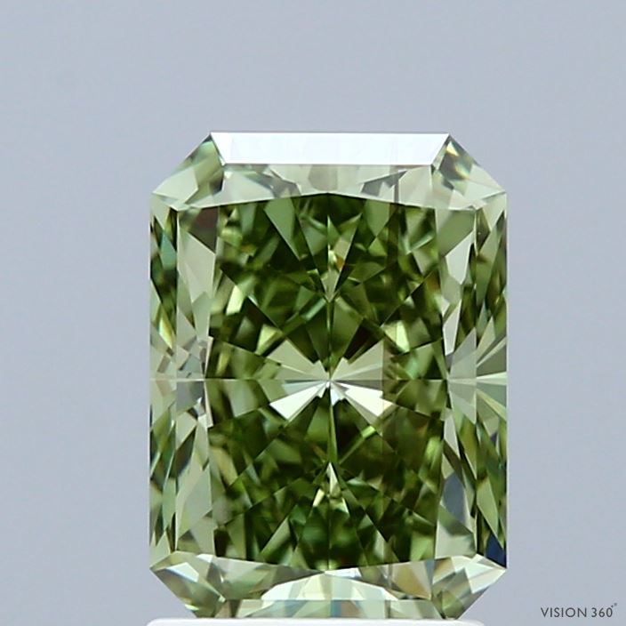 2.07 Carat Radiant Shaped, Excellent Cut, FANCY VIVID GREEN Color, VS2 Clarity, IGI Certified Lab Grown Diamond