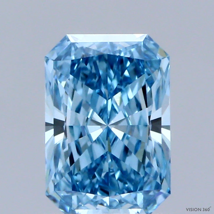 1.05 Carat Radiant Shaped, Ideal Cut, FANCY VIVID BLUE Color, VVS2 Clarity, IGI Certified Lab Grown Diamond