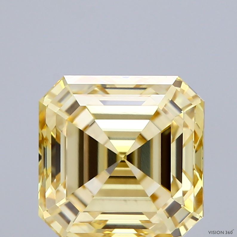 4.06 Carat Asscher Shaped, Excellent Cut, FANCY YELLOW Color, VS1 Clarity, IGI Certified Lab Grown Diamond