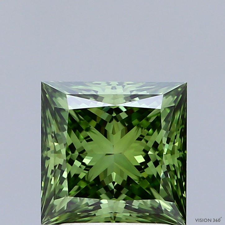 2.01 Carat Princess Shaped, Excellent Cut, FANCY VIVID GREEN Color, VS1 Clarity, IGI Certified Lab Grown Diamond