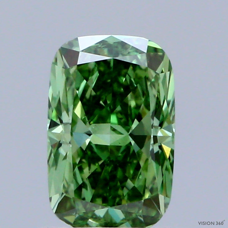 1.05 Carat Cushion Shaped, Excellent Cut, FANCY VIVID GREEN Color, VVS2 Clarity, IGI Certified Lab Grown Diamond
