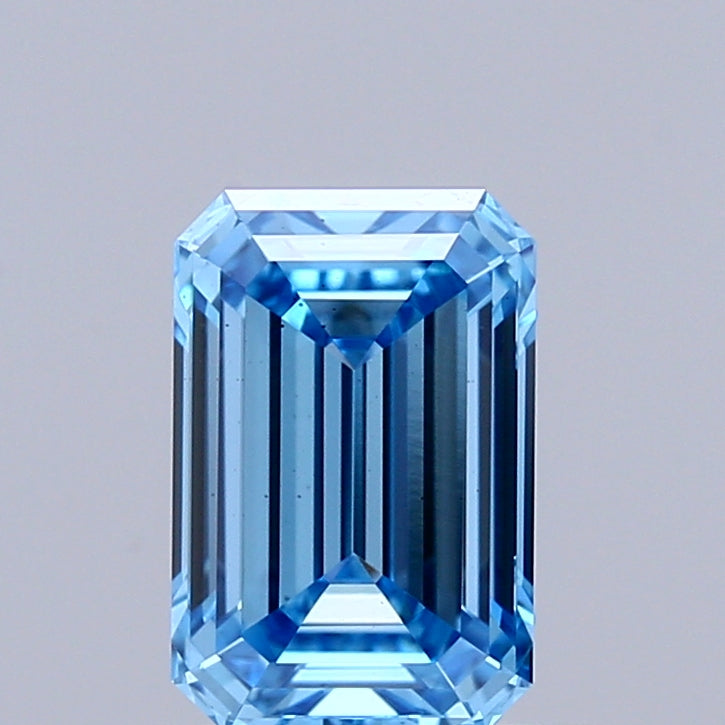 0.93 Carat Emerald Shaped, Ideal Cut, FANCY VIVID BLUE Color, VS2 Clarity, IGI Certified Lab Grown Diamond