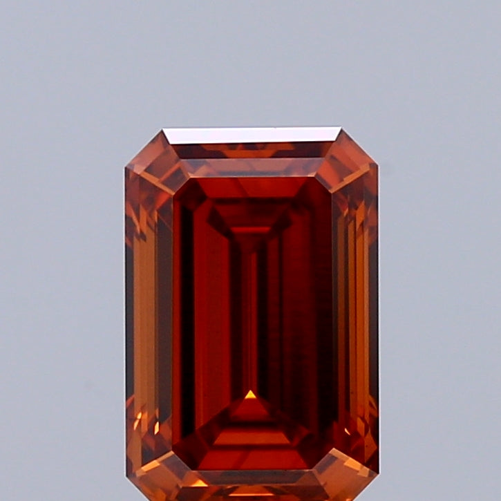 1.00 Carat Emerald Shaped, Ideal Cut, FANCY VIVID ORANGE Color, VS1 Clarity, IGI Certified Lab Grown Diamond
