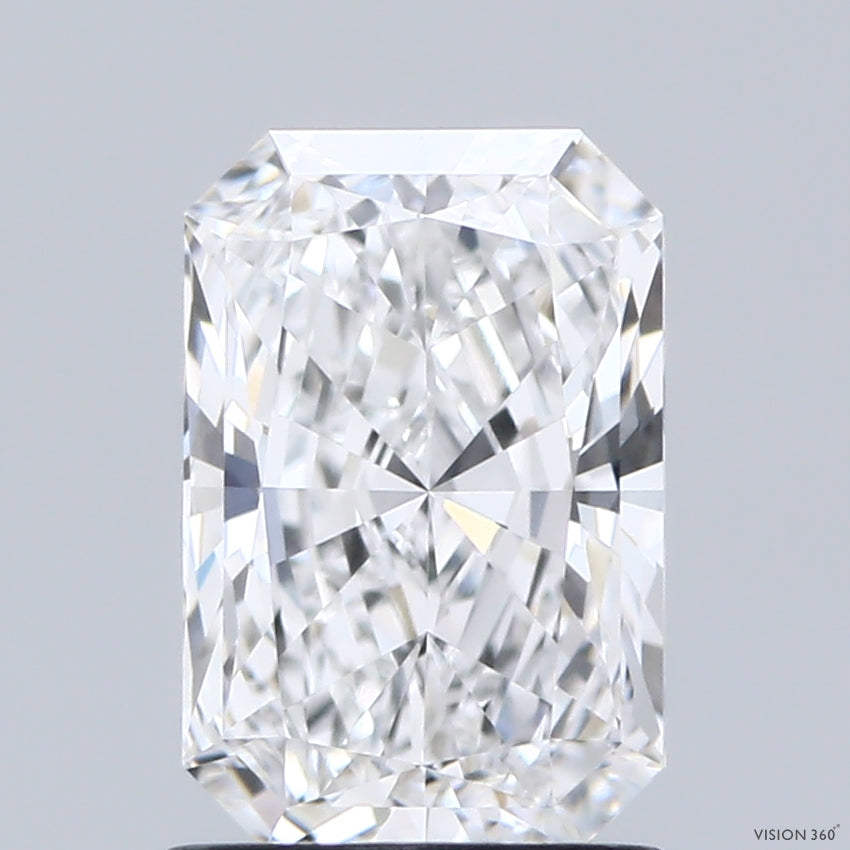 1.58 Carat Radiant Shaped, Ideal Cut, E Color, IF Clarity, IGI Certified Lab Grown Diamond