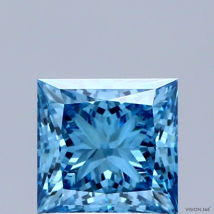 1.04 Carat Princess Shaped, Ideal Cut, FANCY VIVID BLUE Color, VS1 Clarity, IGI Certified Lab Grown Diamond