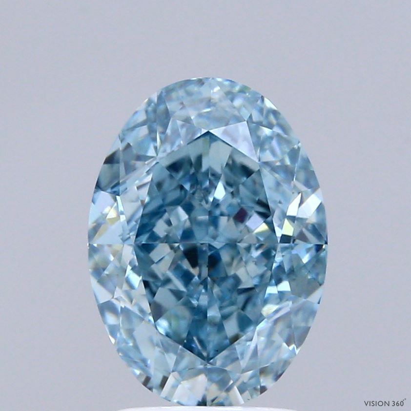 3.11 Carat Oval Shaped, Very Good Cut, FANCY VIVID GREENISH BLUE Color, VS1 Clarity, IGI Certified Lab Grown Diamond