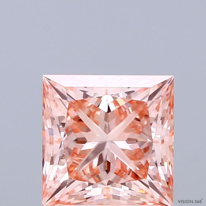 2.20 Carat Princess Shaped, Ideal Cut, FANCY INTENSE PINK Color, VS1 Clarity, IGI Certified Lab Grown Diamond