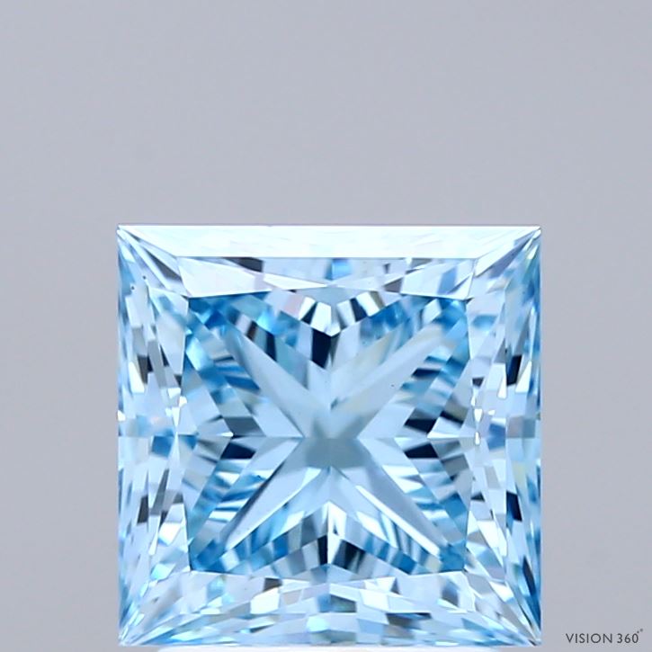 2.54 Carat Princess Shaped, Ideal Cut, FANCY VIVID BLUE Color, VS1 Clarity, IGI Certified Lab Grown Diamond