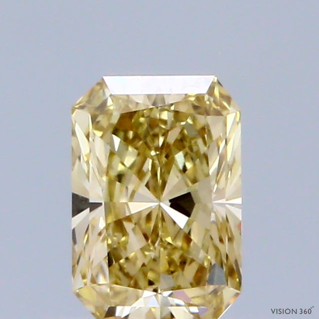 0.60 Carat Radiant Shaped, Excellent Cut, FANCY YELLOW Color, VS1 Clarity, IGI Certified Lab Grown Diamond