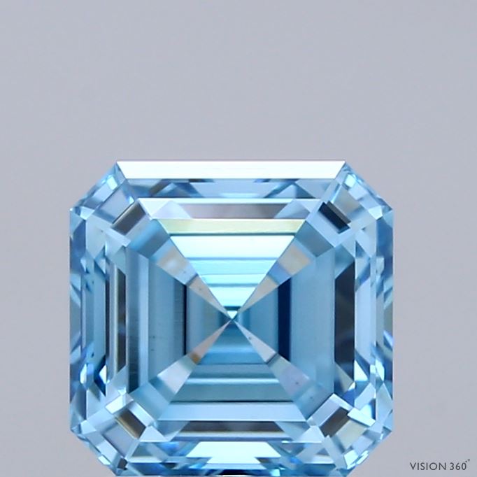 2.11 Carat Asscher Shaped, Ideal Cut, FANCY VIVID BLUE Color, VS1 Clarity, IGI Certified Lab Grown Diamond