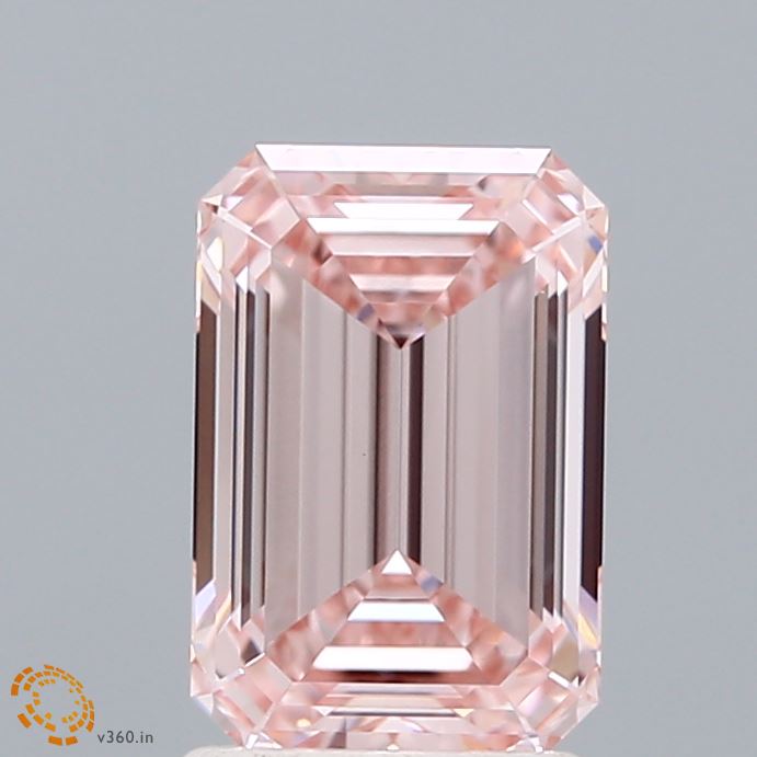 1.92 Carat Emerald Shaped, Ideal Cut, FANCY INTENSE PINK Color, VVS2 Clarity, IGI Certified Lab Grown Diamond