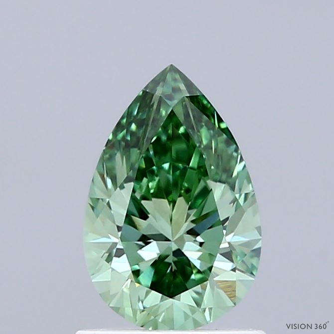 0.98 Carat Pear Shaped, Ideal Cut, FANCY VIVID GREEN Color, VVS2 Clarity, IGI Certified Lab Grown Diamond