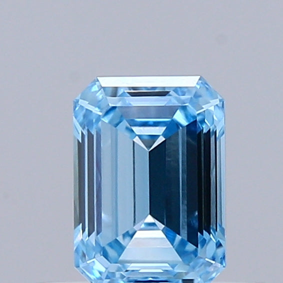 0.54 Carat Emerald Shaped, Ideal Cut, FANCY VIVID BLUE Color, VS1 Clarity, IGI Certified Lab Grown Diamond