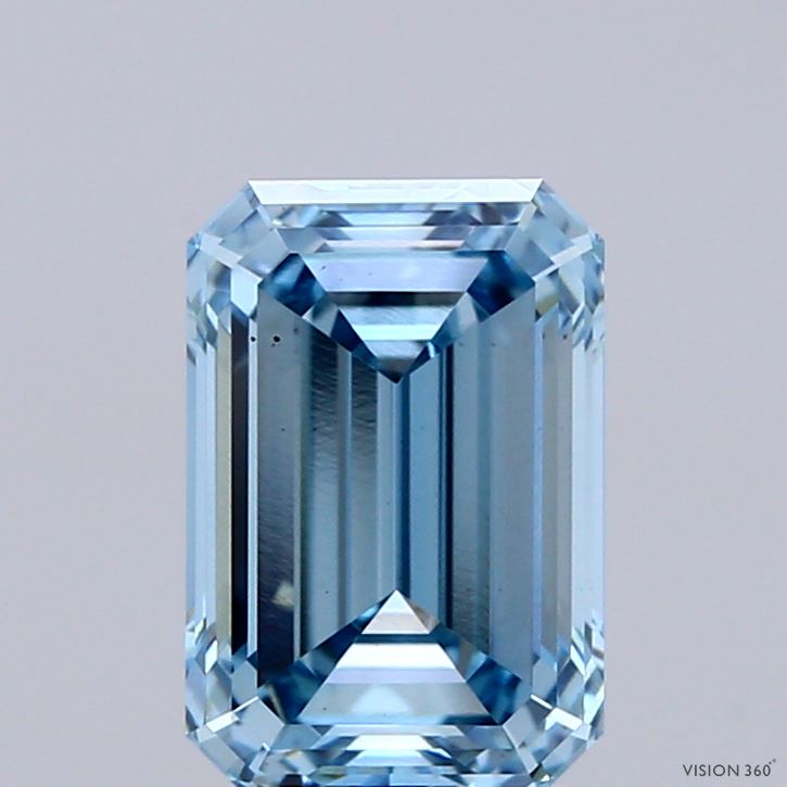 2.11 Carat Emerald Shaped, Ideal Cut, FANCY VIVID BLUE Color, VS1 Clarity, IGI Certified Lab Grown Diamond