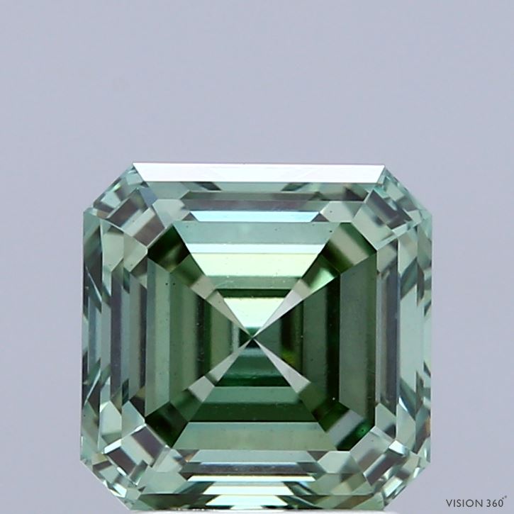 2.74 Carat Asscher Shaped, Ideal Cut, FANCY VIVID GREEN Color, VS1 Clarity, IGI Certified Lab Grown Diamond