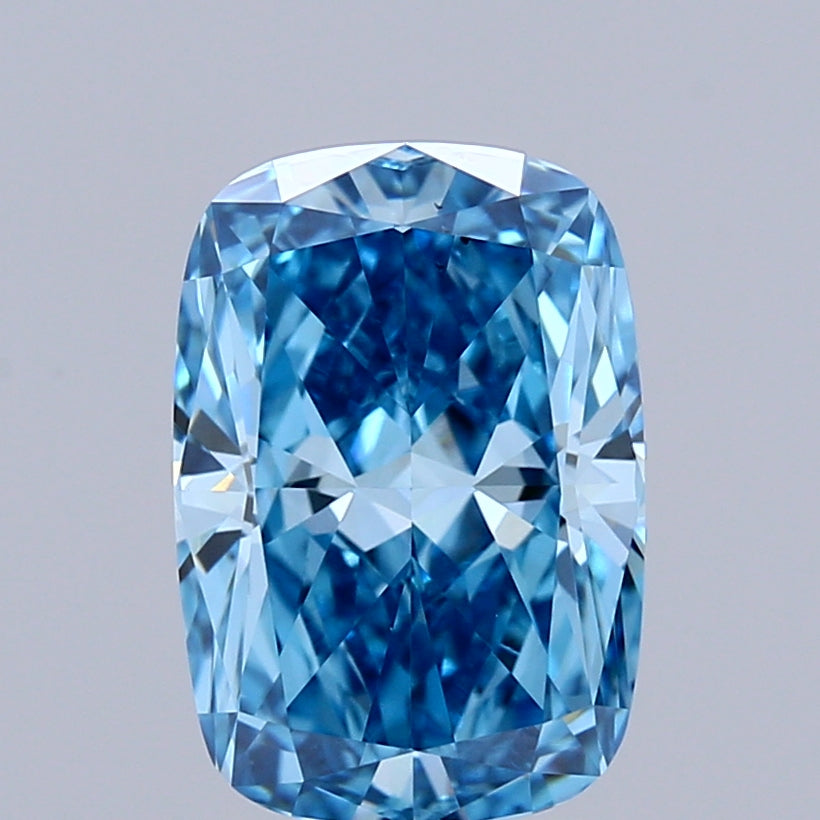 1.68 Carat Cushion Shaped, Ideal Cut, FANCY VIVID BLUE Color, VS2 Clarity, IGI Certified Lab Grown Diamond