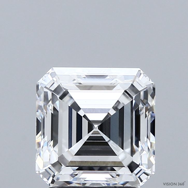 2.22 Carat Asscher Shaped, Ideal Cut, E Color, VS1 Clarity, IGI Certified Lab Grown Diamond