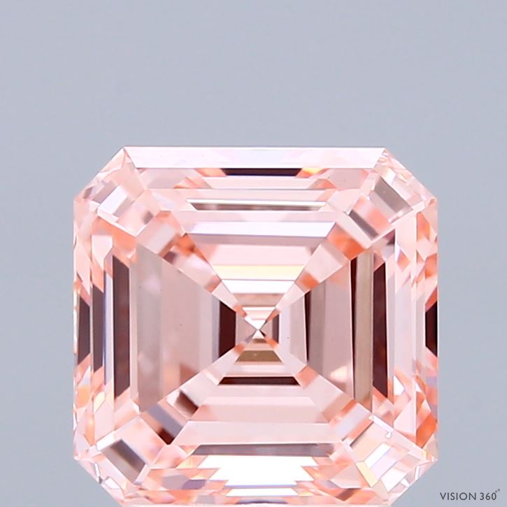 3.04 Carat Asscher Shaped, Ideal Cut, FANCY INTENSE PINK Color, VVS2 Clarity, IGI Certified Lab Grown Diamond
