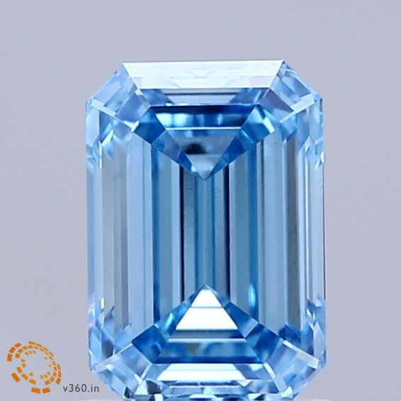 1.54 Carat Emerald Shaped, Ideal Cut, FANCY VIVID BLUE Color, VVS2 Clarity, IGI Certified Lab Grown Diamond