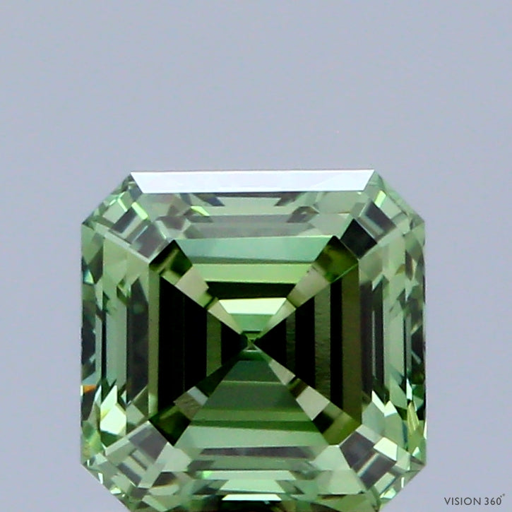 1.09 Carat Asscher Shaped, Ideal Cut, FANCY VIVID GREEN Color, VS1 Clarity, IGI Certified Lab Grown Diamond