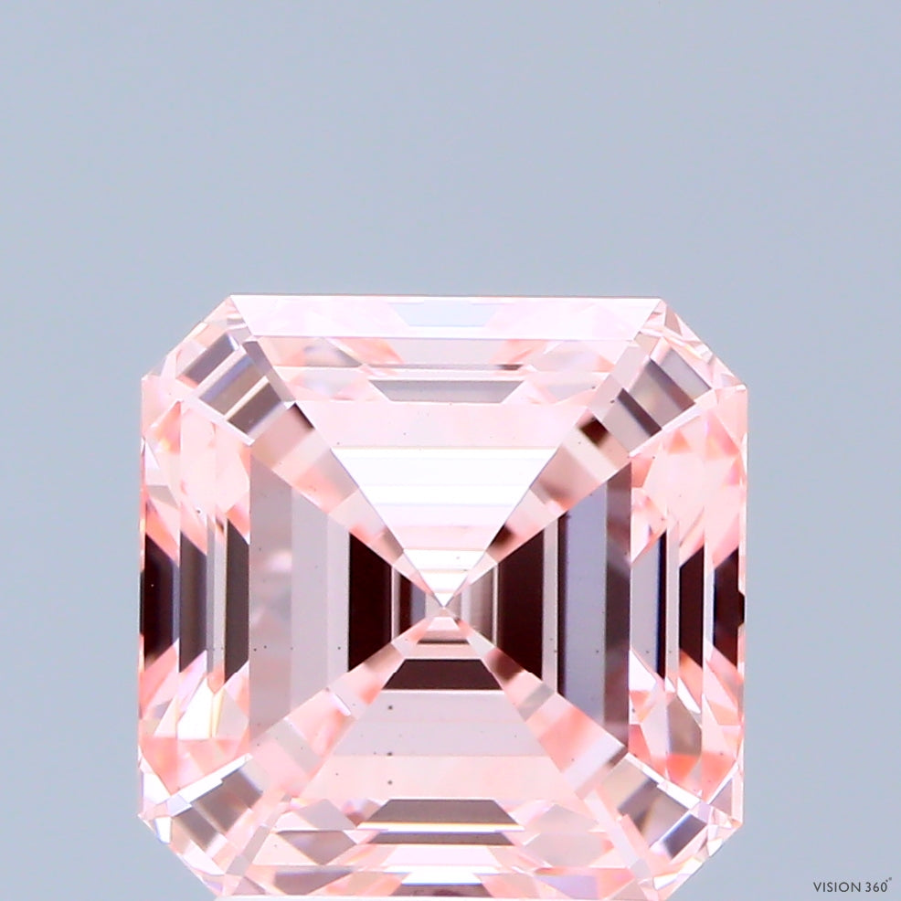 3.00 Carat Asscher Shaped, Excellent Cut, FANCY INTENSE PINK Color, VS2 Clarity, IGI Certified Lab Grown Diamond