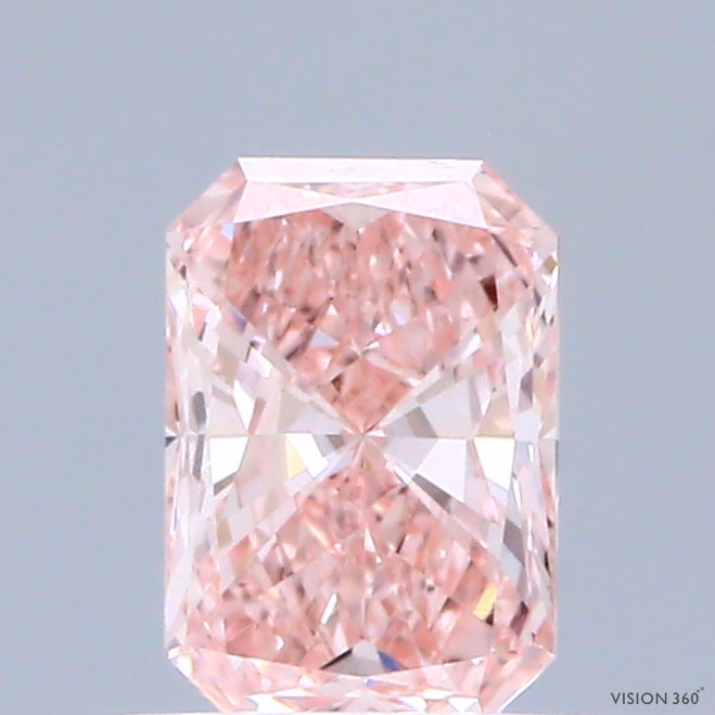 0.57 Carat Radiant Shaped, Very Good Cut, FANCY VIVID PINK Color, VS1 Clarity, IGI Certified Lab Grown Diamond