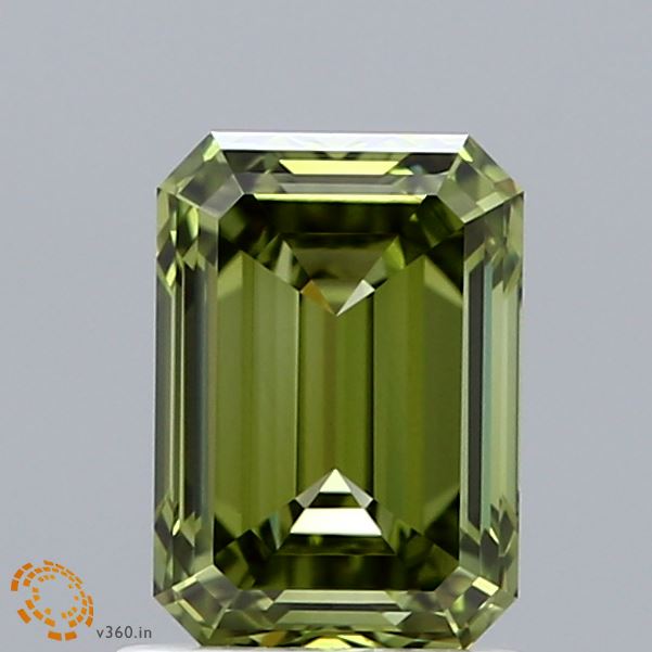 1.50 Carat Emerald Shaped, Ideal Cut, FANCY VIVID GREEN Color, VVS2 Clarity, IGI Certified Lab Grown Diamond